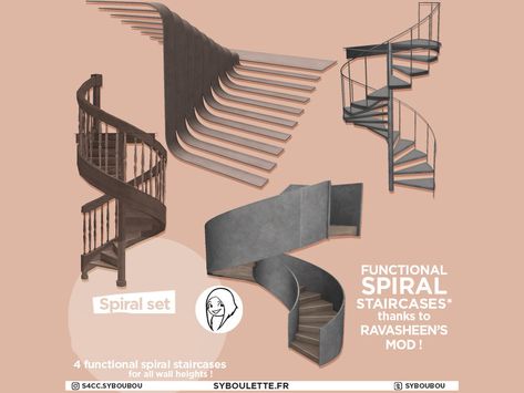 The Sims Resource - [Patreon] Scripted - Functional spiral stairs (Part 1) Sims 4 Pack, The Sims 4 Pack, Download Sims, Mods Sims 4, Sims 4 Beds, Die Sims 4, Spiral Staircases, Sims Packs, Free Sims 4