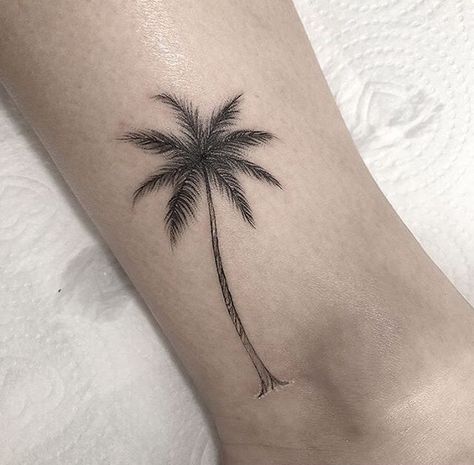 Fine Palm Tree Tattoo, Palm Tree Rib Tattoo, Palm Tree Tattoo Dainty, Single Needle Palm Tree Tattoo, Tiny Tattoos Palm Tree, Bioshock Tattoo, Palm Tree Tattoo Ankle, Girl Arm Tattoos, Palm Tattoos