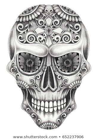 Sugar Skull day of the dead.Hand pencil drawing on paper - buy this illustration on Shutterstock & find other images. Skull Design Drawing, Skull Candy Tattoo, Day Of The Dead Skull Tattoo, Hand Pencil Drawing, Skull Drawing Sketches, Candy Skull Tattoo, Sugar Skull Drawing, Skull Art Tattoo, Skull Art Drawing