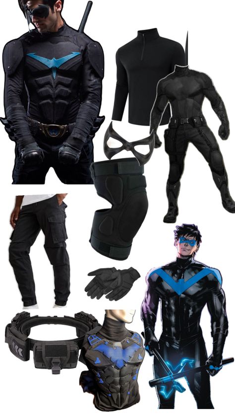 Nightwing Halloween Costume, Nightwing Costumes, Nightwing Cosplay, Night Wing, Spiderman Cosplay, Dc Cosplay, Street Fashion Men Streetwear, Wings Costume, Cosplay Diy