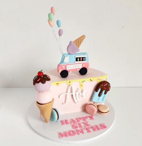 Bento Cake Design Birthday Boy, 6th Month Birthday Cake, 1/2 Birthday Cake 6 Months, Half Cake Design, Bbq Baby Shower Decorations, Half Birthday Cake, Half Cake, Half Birthday Baby, Half Birthday Party