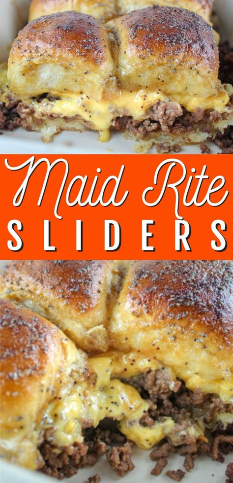 Maid Rites are an Iowa specialty - also known as a Loose Meat Sandwich. I added cheese and made them into sliders. They're quick to make and you can grab and go - perfect for a quick dinner or a get-together with family! #maidrites #sliders #loosemeatsandwich Maid Rite Sliders, Maid Rites, Loose Meat Sandwich, Lake Recipes, Maid Rite Sandwiches, Budget Dinner, Loose Meat, Loose Meat Sandwiches, Cheese Dinner