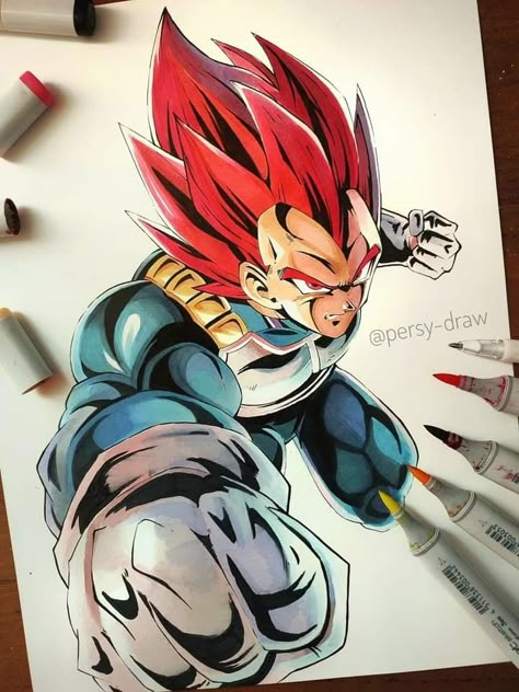 Margin Vegeta, Vegeta Drawing, Dragon Ball Drawing, Drawing Dragon Ball, Color Markers Art, Drawing Dragon, Drawing Perspective, Goku Drawing, Ball Drawing