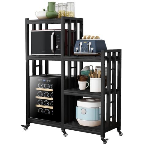 PRICES MAY VARY. Ample storage space: With multiple shelves and compartments, this kitchen storage rack provides plenty of space to organize and store a variety of kitchen essentials such as POTS, pans, toasters, utensils, and even small appliances. Keep your kitchen clean and clutter free. Adjustable design: The shelves of this storage rack are adjustable, allowing you to customize the height and configuration to fit items of various sizes. No matter how big or small your kitchenware is, this s Small Apartment Table Ideas, Baker Rack Ideas Kitchen, Mini Fridge Bar Ideas, Kitchen Bakers Rack, Busy Kitchen, Bakers Rack, Kitchen Clean, Kitchen Storage Shelves, Stand Table