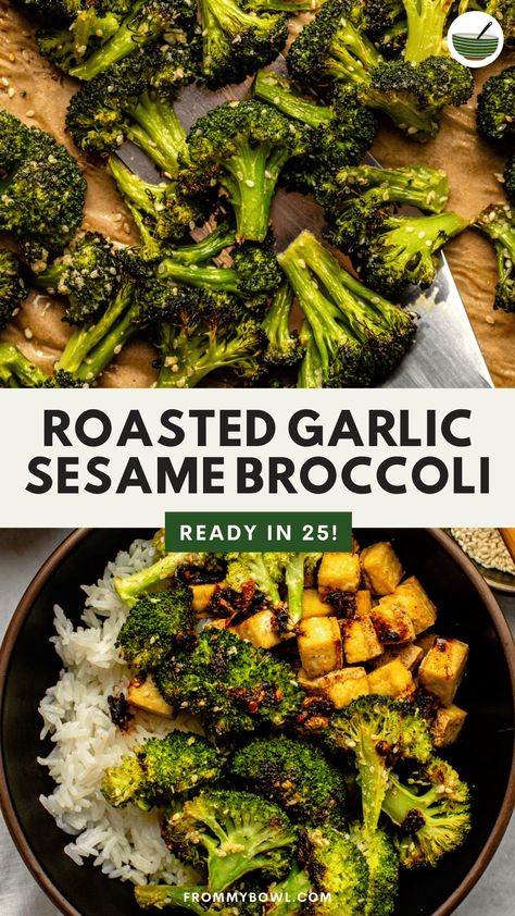 This Roasted Broccoli Recipe tosses broccoli florets in a sesame and garlic marinade before they’re baked to crisp and tender perfection. Enjoy as an exciting side dish or with takeout-inspired meals. Vegan & Gluten-Free. Outback Broccoli Recipe, Sesame Broccoli Recipe, Sesame Broccoli, Asian Broccoli, Broccoli Side Dish, Asian Seasoning, Roasted Broccoli Recipe, Meals Vegan, Garlic Roasted Broccoli