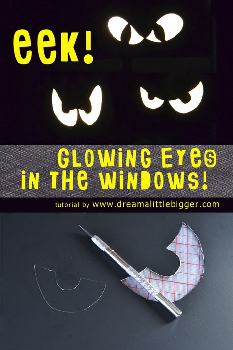 Glowing Spooky Eyes Window Decorations Tutorial. Make your own creepy, DIY window decor for Halloween! Diy Window Decor, Cute Halloween Ideas, Creepy Diy, Creepy Cute Halloween, Diy Glow, Hallowen Ideas, Spooky Eyes, Easy Halloween Decorations, Window Decorations