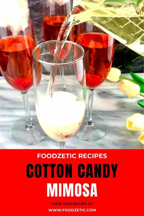 Cocktails With Cotton Candy, Cotton Candy Mimosa, Cotton Candy Drinks, Cotton Candy Cocktail, New Years Eve Drinks, Candy Cocktails, Mimosa Recipe, Candy Drinks, Drinks Alcohol