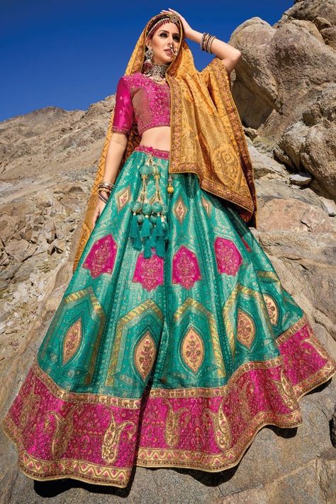 Rama Green Banarasi Silk Jacquard Designer Bridal Lehenga Set Sequins Lehenga Choli, Sequins Lehenga, Green Lehenga Choli, Designer Bridal Lehenga, Green Lehenga, Blue Lehenga, Lehenga Choli Online, Lehenga Skirt, Silk Bottoms