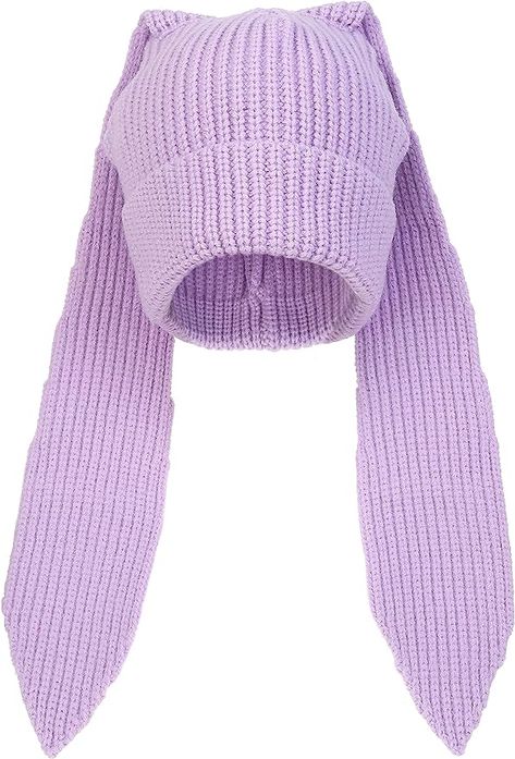 Beanie Hats for Women Cute Bunny Solid Color Knit Winter Cap Rabbit Knit Long Hair Holloween Cosplay Hat Warm Skull Cap at Amazon Women’s Clothing store Scrapbook Cutouts, Crochet Skull Cap, Bunny Ears Hat, Knit Rabbit, Bunny Beanie, Hats Cute, Rabbit Crochet, Hat Outfits, Mushroom Garden