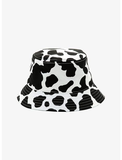 Cow Print Bucket Hat, Cute Bucket Hats, Cow Outfits, Bucket Hat Fashion, White Cow Print, Painted Clothes Diy, Black Bucket Hat, Estilo Indie, Indie Girl