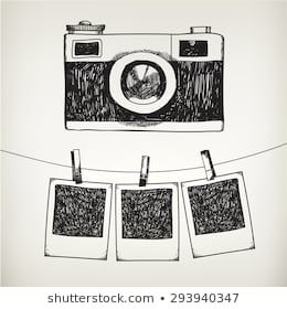 Vector hand drawn doodle illustration of retro photo frames and camera. Hanging photos in a photo studio. Camera Doodle, Camera Drawing, Seni Cat Air, Doodle Illustration, Retro Photo, Hanging Photos, Bullet Journal Doodles, Journal Doodles, Vector Hand