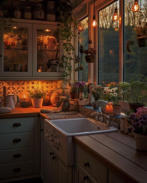 Living In A Cottage, Simple Living Kitchen, Rustic Bright Kitchen, Cottage Core House Interior Bedroom, Little Cottage House Interior, Cute Houses Interior, Vintage Cozy Home, Vintage Aesthetic House, Cool House Interior