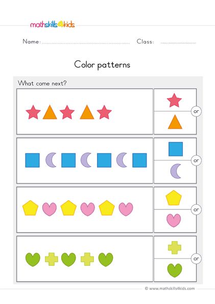 Math Patterns Activities, Preschool Pattern Worksheets, Pattern Worksheets For Kindergarten, Patterning Kindergarten, Preschool Patterns, Worksheet Kindergarten, Math Patterns, Pattern Worksheet, Preschool Math Worksheets