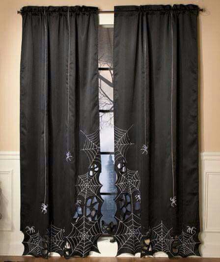 This like it could be a fun and fairly simple diy with some cheap black curtains, scissors, and silver fabric paint. Gothic Room, Curtains Home, Dark House, Dark Home Decor, Goth Home, Goth Home Decor, Dark Home, Goth Decor, Spider Webs