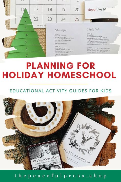 Are you planning holiday homeschool lessons? At the Peaceful Press we have Christmas guides & an Advent study to help you create a cozy holiday season. Our fun-filled Christmas activity guides are perfect for preschool, kindergarten and elementary aged children. We include recipes, crafts, phonics, counting and more! Our advent study, Unearthing Wonder, has 25 daily devotions for the whole family. Check out this post to add our printable, hands-on, learning activities to your holiday homeschool! Christmas Elementary Activities, Advent Study, Printable Hands, Nature Kindergarten, Christmas Homeschool, Peaceful Press, Christmas Units, Homeschool Lessons, Christian Holidays