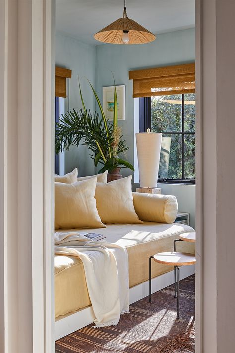 Not One Bucket of Paint Was Used in This Beach Bungalow Renovation Robert Mckinley, Small Guest Rooms, The Shade Store, Classic Window, Bungalow Renovation, Cozy Sofa, Bamboo Blinds, Window Covering, French Colonial