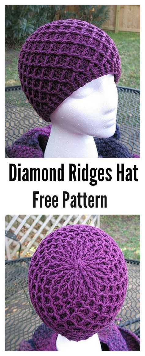 Waffle Stitch Crochet Diamond Ridges Hat Free Pattern by michael Waffle Stitch Crochet, Crochet Diamond, Confection Au Crochet, Bonnet Crochet, Waffle Stitch, Crochet Cap, Haken Baby, Stitch Crochet, Beanie Pattern