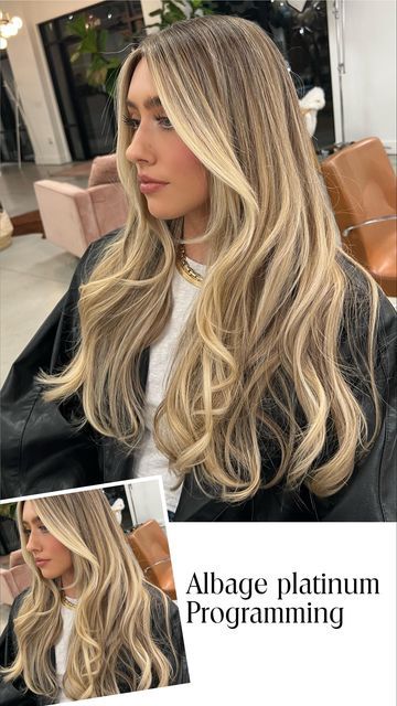 Hannah | Balayage + Extensions on Instagram: "Bright blonde balayage without using “bleach”. We lightened her with Albage platinum programming from @bioprogramming.international @beautytechdistribution • • • • #balayage #blondehair #albage #bioprogramming #beautytech #hairgoals #healthyhair #hairgoals #bestofbalayage #behindthechair #maneaddicts #maneinterest" Bright Blonde Balayage, Balayage Extensions, Bright Blonde, September 1, Blonde Balayage, Hair Goals, Healthy Hair, Programming, Balayage