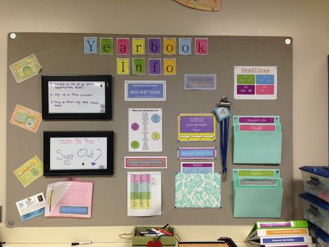 I've made a few changes to the Yearbook Wall - LOVING how it's working out! Yearbook Classroom, Student Life Yearbook, Yearbook Club, News Writing, Teaching Yearbook, Yearbook Covers Design, Photo Yearbook, Yearbook Template, Yearbook Inspiration