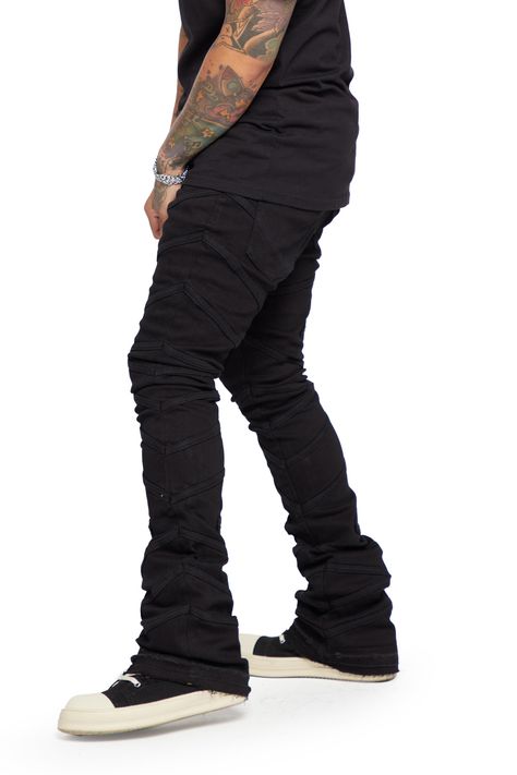 “CASSIUS” BLACK STACKED FLARE JEAN – Valabasas Denim Flare Jeans Men Outfit, Flared Jeans Outfit Men, Stacked Jeans Outfit Men, Men Flare Jeans, Valabasas Jeans, Rick Owen Outfit, Christian Outfits, Stacked Jeans, Flare Jeans Outfit