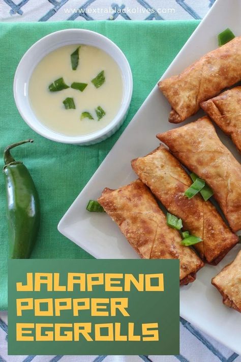 Bacon Jalapeño Popper Eggrolls, Jalapeño Popper Egg Rolls, Jalapeno Cream Cheese Egg Rolls, Spicy Jalapeno Popper Egg Rolls, Jalepeno Egg Roll, Jalapeno Wonton Poppers, Avocado Egg Rolls, Baked Potato Dip, Jalapeno Recipes