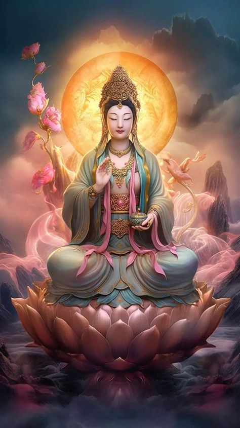 Guanyin Goddesses, Quan Am, Lord Buddha Wallpapers, Buddha Art Drawing, Buddha Artwork, Spiritual Paintings, Quan Yin, Kuan Yin, Kwan Yin