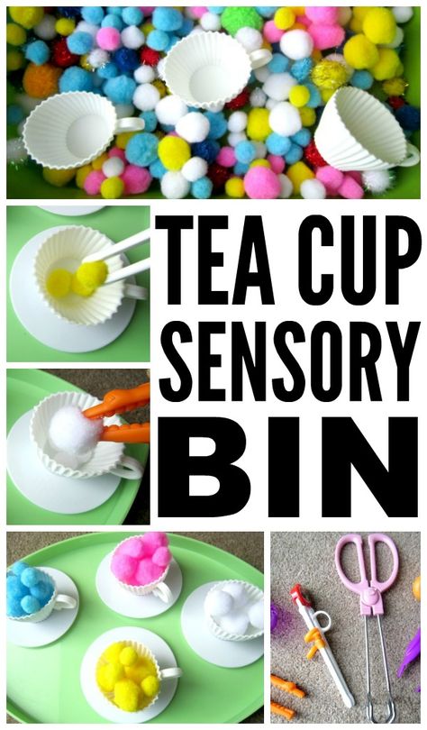 Sensory play allows children to learn through hands-on activities that stimulate their senses, and this Tea Cup Sensory Bin is one of many fabulous mothers day activities for kids! By using using pom poms and various fine motor tools, you and your little will enjoy hours of fun with this mess-free tea party fine motor activity! Toddler Tea Party, Children's Day Activities, Tea Party Activities, Mother's Day Theme, Children Day, Pom Crafts, Mother's Day Activities, Toddler Sensory, Mother Love