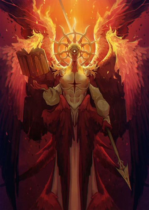 Sun Demon Art, Angel Monster Art, Fire Angel Art, Dnd Celestial Art, Dark Fantasy Creature Design, Fire Demon Character Design, Fire God Art, Gods Rpg, Void Character Design