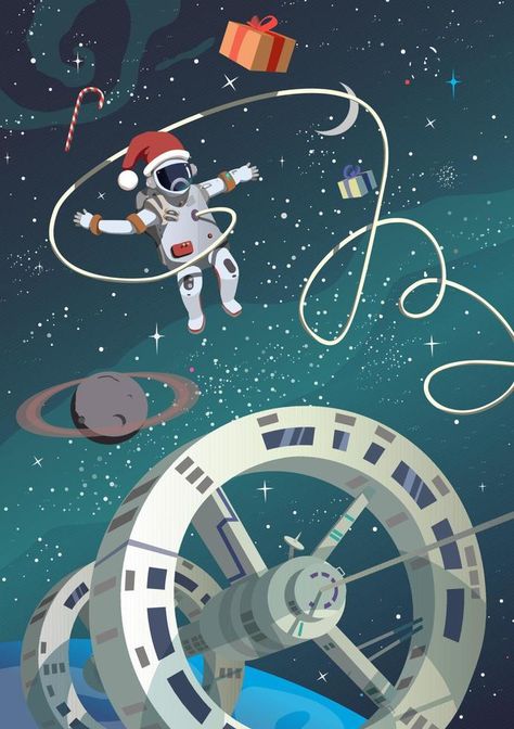 Christmas in Earth orbit, astronaut in outer space. Vector. Outer Space Christmas, Space Christmas, Space Vector, Christmas Vector, Earth Orbit, Christmas Vectors, Outer Space, Vector Free, Christmas