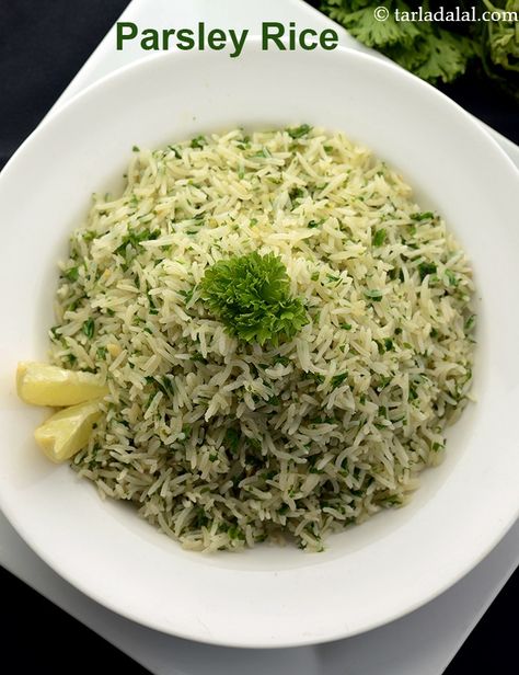 parsley rice recipe | quick parsley rice | Indian garlic parsley rice | Rice With Parsley, Herb Rice Recipes Simple, Parsley Rice Recipe, Healthier Sides, Parsley Rice, Garlic Loaf, Garlic Rice Recipes, Buttery Rice, Jasmine Rice Recipes