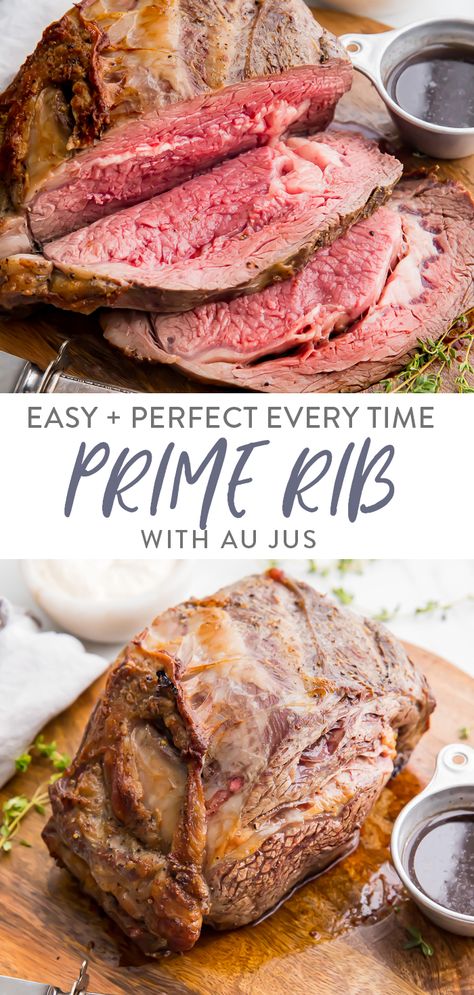 This easy prime rib with au jus recipe and perfect creamy horseradish sauce is perfect for Christmas or the holidays. This recipe is super easy (Really!), and it produces a perfect medium-rare, tender roast that everyone will love. Easy Prime Rib Recipe, Easy Prime Rib, Prime Rib Au Jus, Jus Recipe, Au Jus Recipe, Creamy Horseradish, Prime Rib Roast Recipe, Creamy Horseradish Sauce, Rib Sauce