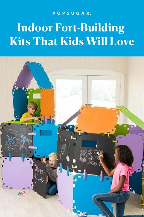 10 Indoor Fort-Building Kits That Kids Will Love Fantasy Fort, Homemade Forts, Indoor Forts, Cool Forts, Fort Building Kit, Fort Kit, Outdoor Chalkboard, Fort Building, Cardboard Cartons