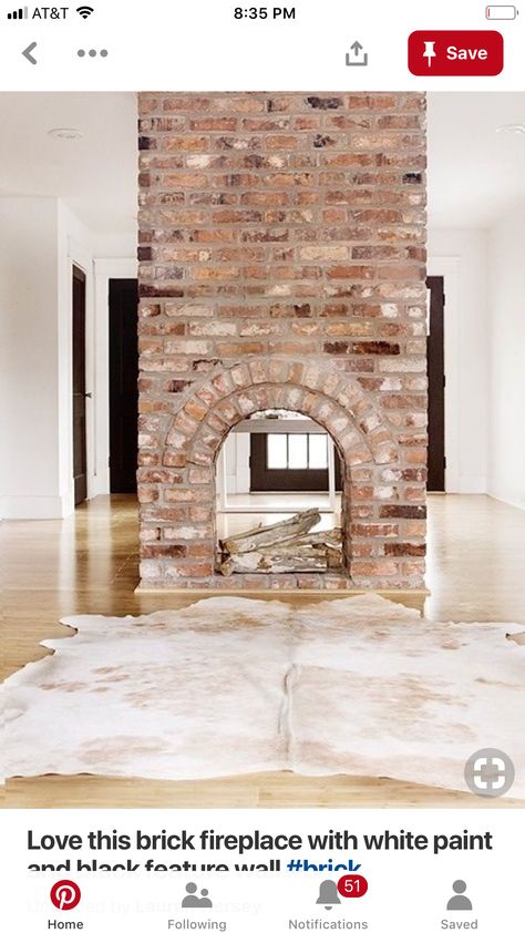 Brick Farmhouse, Two Sided Fireplace, Double Sided Fireplace, Home Fireplace, White Brick, Brick Fireplace, Fireplace Design, Exposed Brick, Style At Home