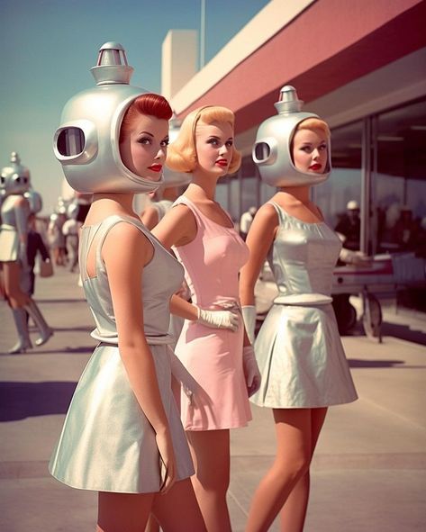 Galactic Aesthetic, Retro Futuristic Aesthetic, Robots And Humans, Mars Aesthetic, Retro Futurism Fashion, Retro Future Fashion, Space Age Aesthetic, Vintage Futurism, Atomic Punk