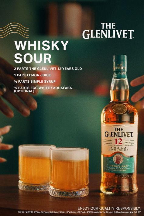 ’Tis the season for a seriously sippable sour. Made with four simple ingredients, The Glenlivet Whisky Sour is always delightful – even if the weather outside may be frightful. Good Whiskey Drinks, The Glenlivet, Whisky Sour, Cocktail Shots, Drink Recipes Nonalcoholic, Boozy Drinks, Whiskey Drinks, Alcohol Recipes, Cocktail Making