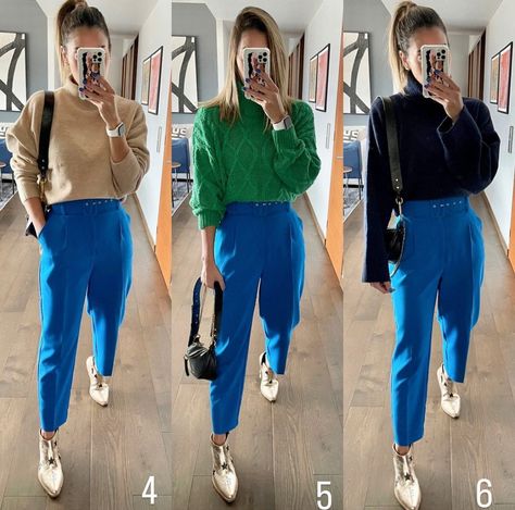 Bright Blue Pants Outfit, Royal Blue Pants Outfit Work, Royal Blue Pants Outfit, Bright Blue Pants, Colorful Closet, Blue Pants Outfit, Royal Blue Pants, School Attire, Casual Oufits