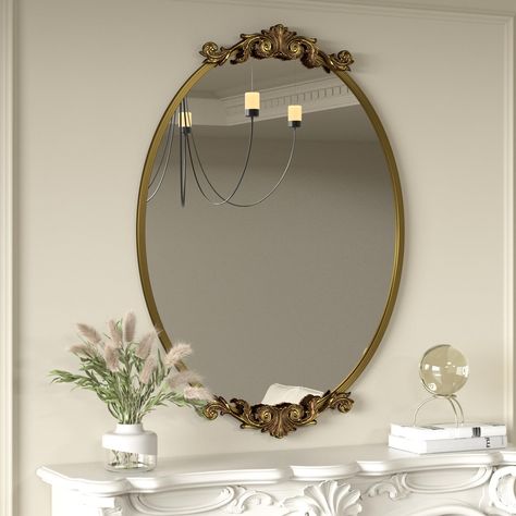 PRICES MAY VARY. Oval Vintage Mirror :Unique design, balance between traditional and ornate, SMIROR oval antique mirror is classic and elegant; The baroque-inspired design also adds a touch of vintage elegance and timeless charm to your space Real Refection without Distortion : With 20 years experience on mirror production, SMIROR always pays 100% attention to each mirror; Every piece of glass reflects the real image without Distortion Easy Install : This oval gold mirror could be mounted on the Brass Antique Mirror, Art Around Mirror, Small Oval Mirror, Bathroom Mirror Oval, Oval Mirror Entryway, Brass Mirror Bathroom, Gold Antique Mirror, Gold Mirror Bathroom, Mirror For Bathroom Vanity