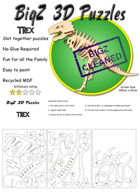 TREX 3d Dinosaur Puzzle, 3d Wood Puzzles, Dinosaur Puzzle, Elementary Books, 3d Dinosaur, Dinosaur Puzzles, Dino Birthday Party, Leaf Template, Cnc Projects