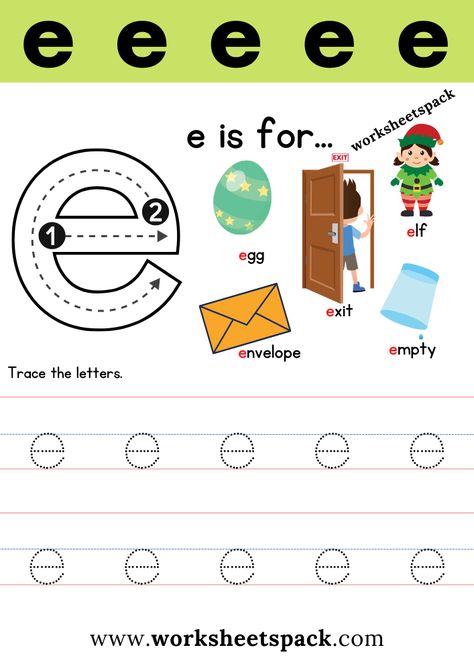 E Phonics Worksheet, Letter E Sound Worksheet, Letter E Worksheets Preschool, Letter E Worksheet, Letter E Printable, E Worksheet, Letter Formation Worksheets, Letters Activities, Letter E Activities