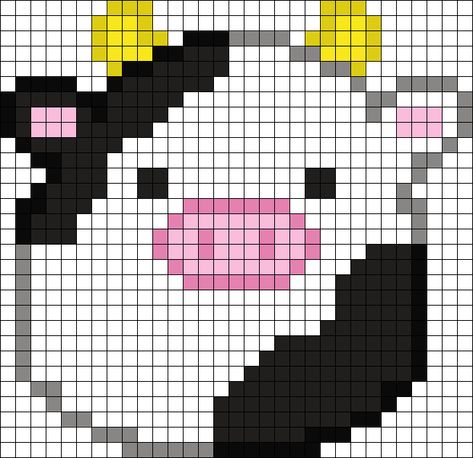 Squish Mellow Perler Bead Patterns, Perler Bead Cow Pattern, Strawberry Cow Pixel Art, Squishmallow Pixel Art, Squishmallow Perler Bead Patterns, Cow Perler Beads, Cow Perler Bead Patterns, Perler Bead Cow, Squishmallow Perler Beads