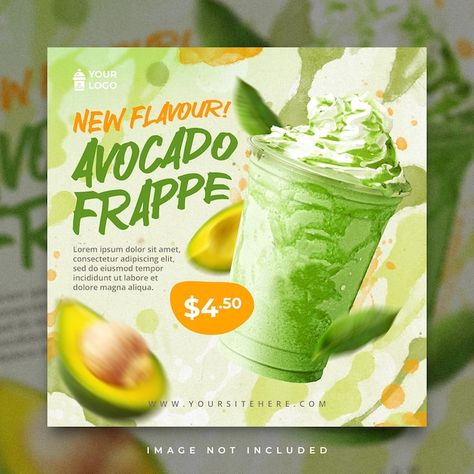 Avocado Poster Design, Boba Tea Poster, Avocado Drink, Tra Sua, Product Poster, Photography Website Design, Green Avocado, Menu Flyer, Desain Buklet