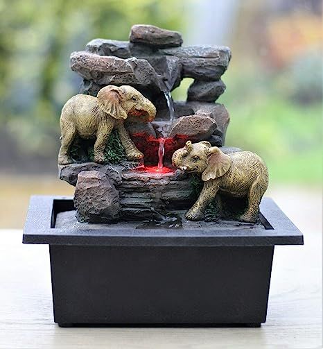 Feng Shui Elephant, Water Wall Fountain, Water Fountain Design, Modern Fountain, Tabletop Water Fountain, Garden Water Fountains, Elephant Colour, Indoor Water Fountains, Indoor Waterfall