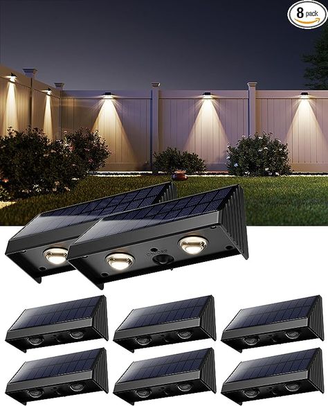 Hanging Lights In Backyard Fence, Backyard Fence With Lights, Fence Wall Light, Outdoor Wall Mounted Solar Lights, Tall Solar Lights Ideas Outdoor, Hanging Garden On Fence, Backyard Solar Lighting Ideas Fence, Solar Lights For Shed, Fence Post Lighting Ideas