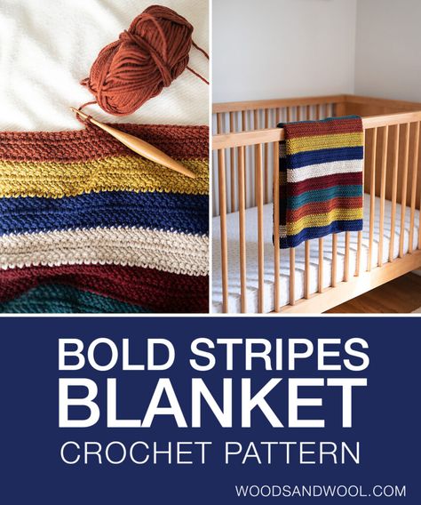 Crochet Striped Blanket Pattern, Easy Crochet Baby Blanket Pattern, Baby Blanket Crochet Pattern Easy, Wool Baby Blanket, Striped Crochet Blanket, Crochet Baby Blanket Pattern, Modern Texture, Easy Crochet Baby Blanket, Blanket Crochet Pattern