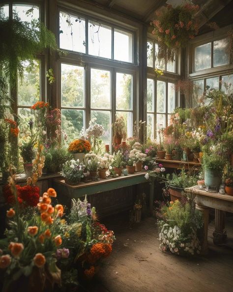 Indoor Greenhouse Room, Cottagecore Greenhouse, Sunroom Greenhouse, Casas Country, Tiny House Village, Magical House, Fairytale House, Witch Room, Forest Cottage