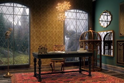 Harry Potter Dumbledore's Study Zoom Background Harry Potter Interior, Harry Potter Office, Zoom Wallpaper, Harry Potter Dumbledore, Background Zoom, Harry Potter Style, Harry Potter Decor, Harry Potter Room, Blue Palette