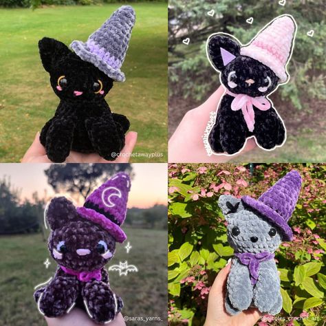 khrys | PATTERN RELEASE & TESTER APPRECIATION as a thank you for 2k followers, Connie the cat witch is officially out as a free pattern!! feel... | Instagram Cat Ear Hat Crochet Pattern, Cat With Witch Hat, Crochet Witch, Cat Ears Hat, Cat Crochet, Crochet Hats Free Pattern, Witch Cat, Crochet Inspiration, Crochet Cat