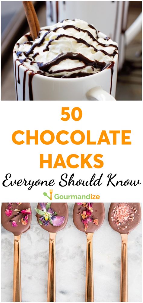 Here are 50 creative ways to get more chocolate in your life...as if you needed another excuse!   #chocolate #dessert #sweets #chocoholic #chocolatehacks #chocolatetricks #chocolatetips #recipes Chocolate Hacks, Impressive Recipes, Chocolate Dessert, Best Dessert Recipes, Chocolate Desserts, Dessert Recipes Easy, Fun Desserts, Easy Desserts, Dessert Recipes