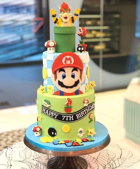 Super Mario Ice Cream Cake, Super Mario Square Cake, Super Mario Cake 1 Tier, Mario Cake 2 Tier, Super Mario Bros Cake, Super Mario Single Tier Cake, Naruto Birthday, Mario Birthday Cake, Mario Bros Cake