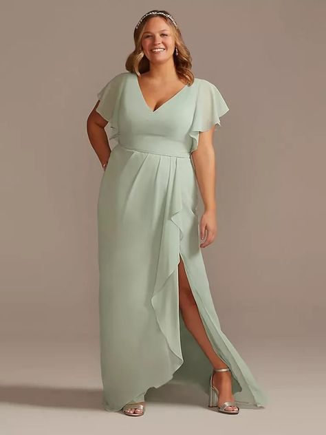 david's bridal sage summer bridesmaid dress with short sleeves Flutter Sleeve Bridesmaid Dress, Green Plus Size Dresses, Sleeve Bridesmaid Dress, Plus Size Bridesmaid Dresses, Summer Bridesmaids, Summer Bridesmaid Dresses, Sage Green Dress, Plus Size Bridesmaid, Bridesmaid Dresses Plus Size